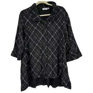 NEW Habitat Tunic Angeled Panel Black + Purple Lagenlook Jacket Size L